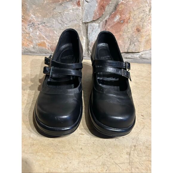 Dansko Babette Black Leather Mary Jane Dual Strap Wedges Size 38 US Size 7.5 - Picture 2 of 10